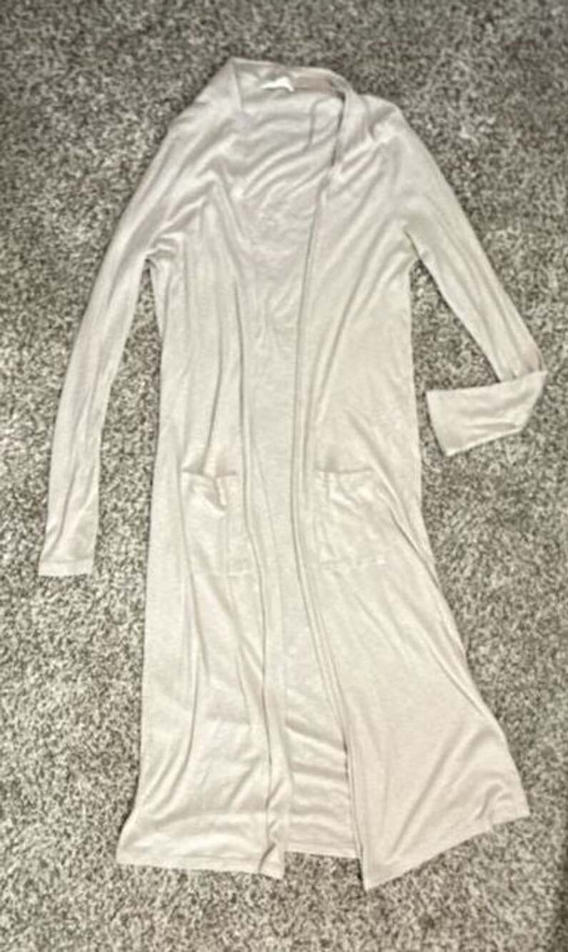 Kye Mi Long Cardigan Beige Open Front Knit Sweater